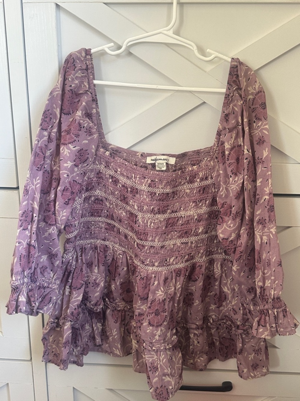 Smocked Lilac Floral Peasant Blouse